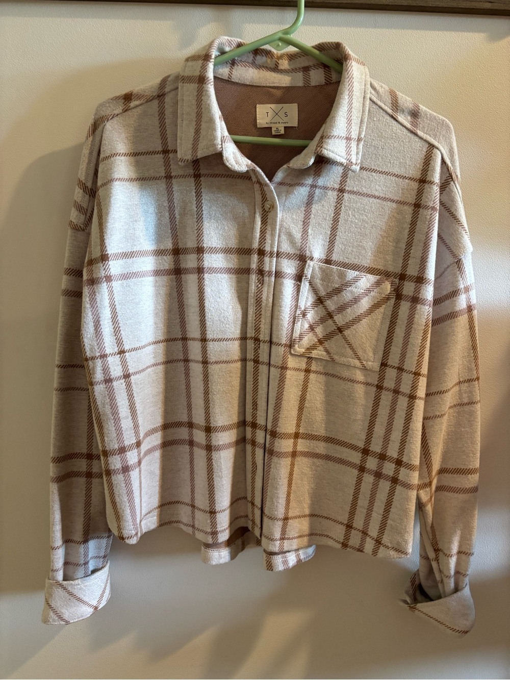Thread & Supply Pink and Cream Plaid Shacket